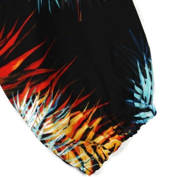 Worthington Cold Shoulder Dress Black Blue Orange Red Hawaiian Palm Floral 8 - Picture 7 of 12